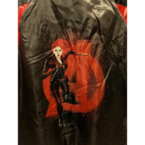Disney Marvel Black Widow Reversible Jacket Kid Size 13 Red Black Silver Pocket - Picture 3 of 12